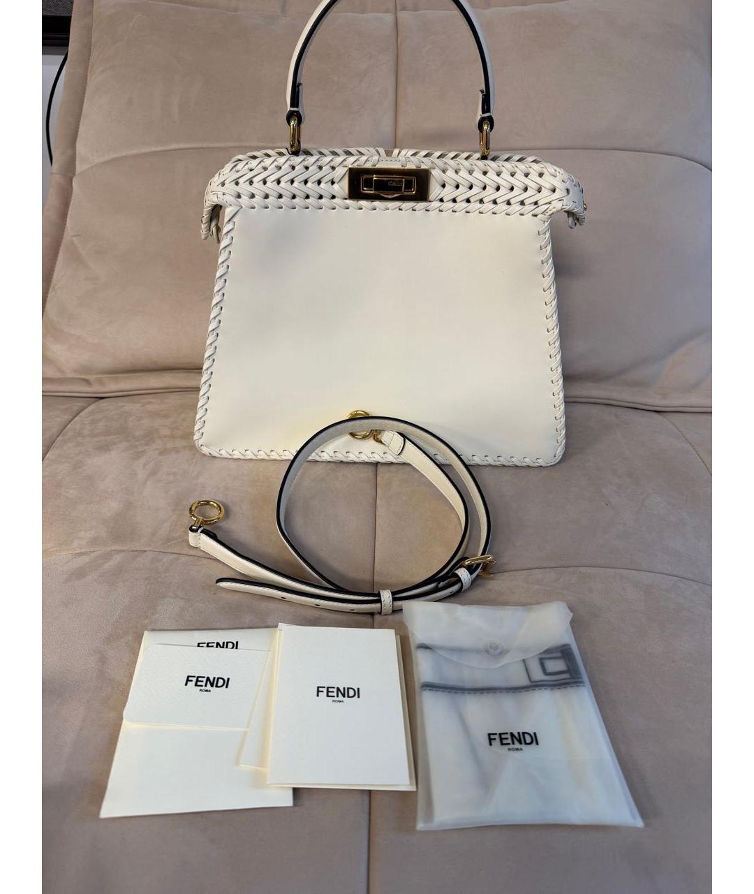FENDI Белая кожаная сумка с короткими ручками, фото 2