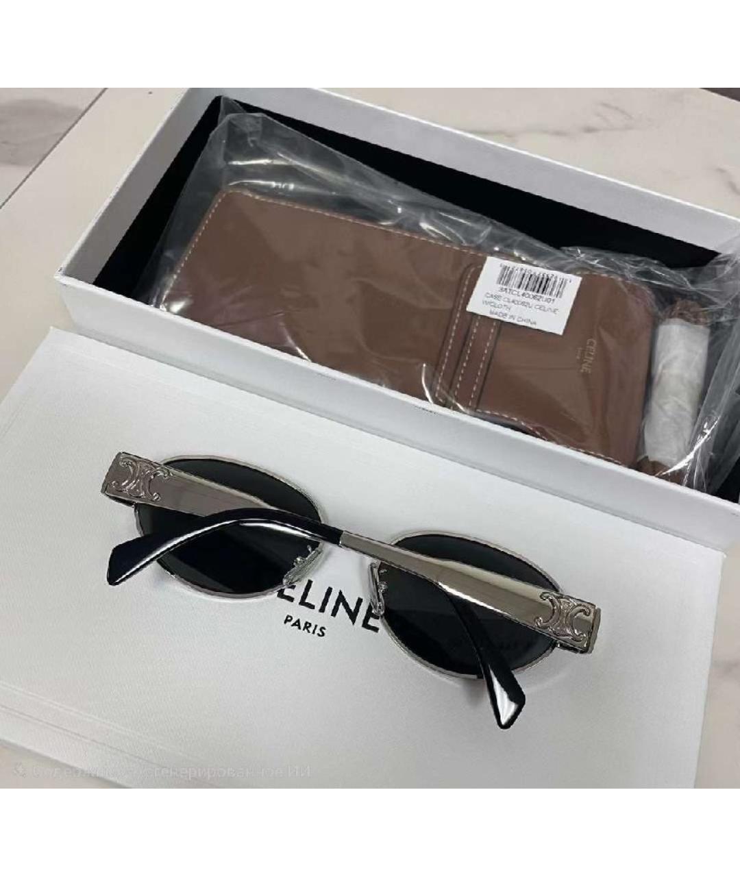 CELINE Серебряные металлические солнцезащитные очки, фото 3