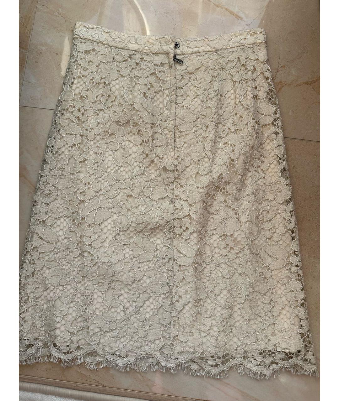 DOLCE&GABBANA Бежевая кружевная юбка миди, фото 2