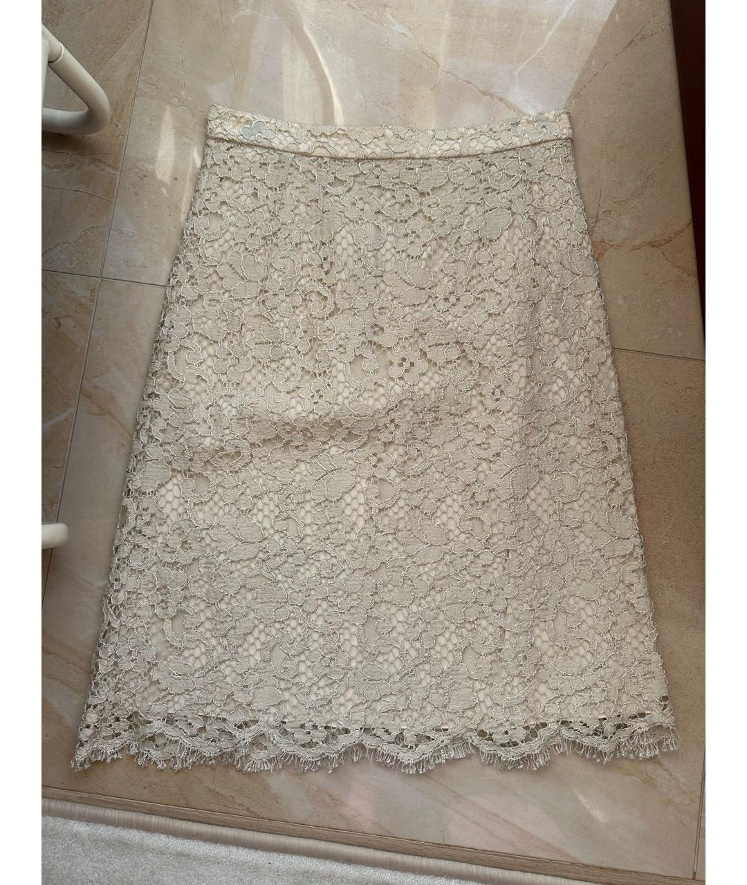 DOLCE&GABBANA Бежевая кружевная юбка миди, фото 7