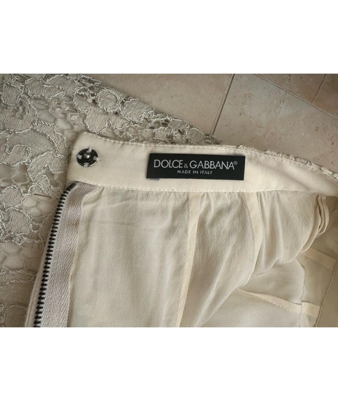 DOLCE&GABBANA Бежевая кружевная юбка миди, фото 4