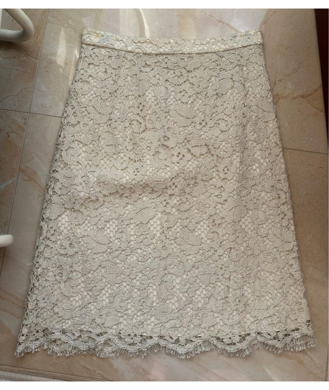 DOLCE&GABBANA Бежевая кружевная юбка миди, фото 6