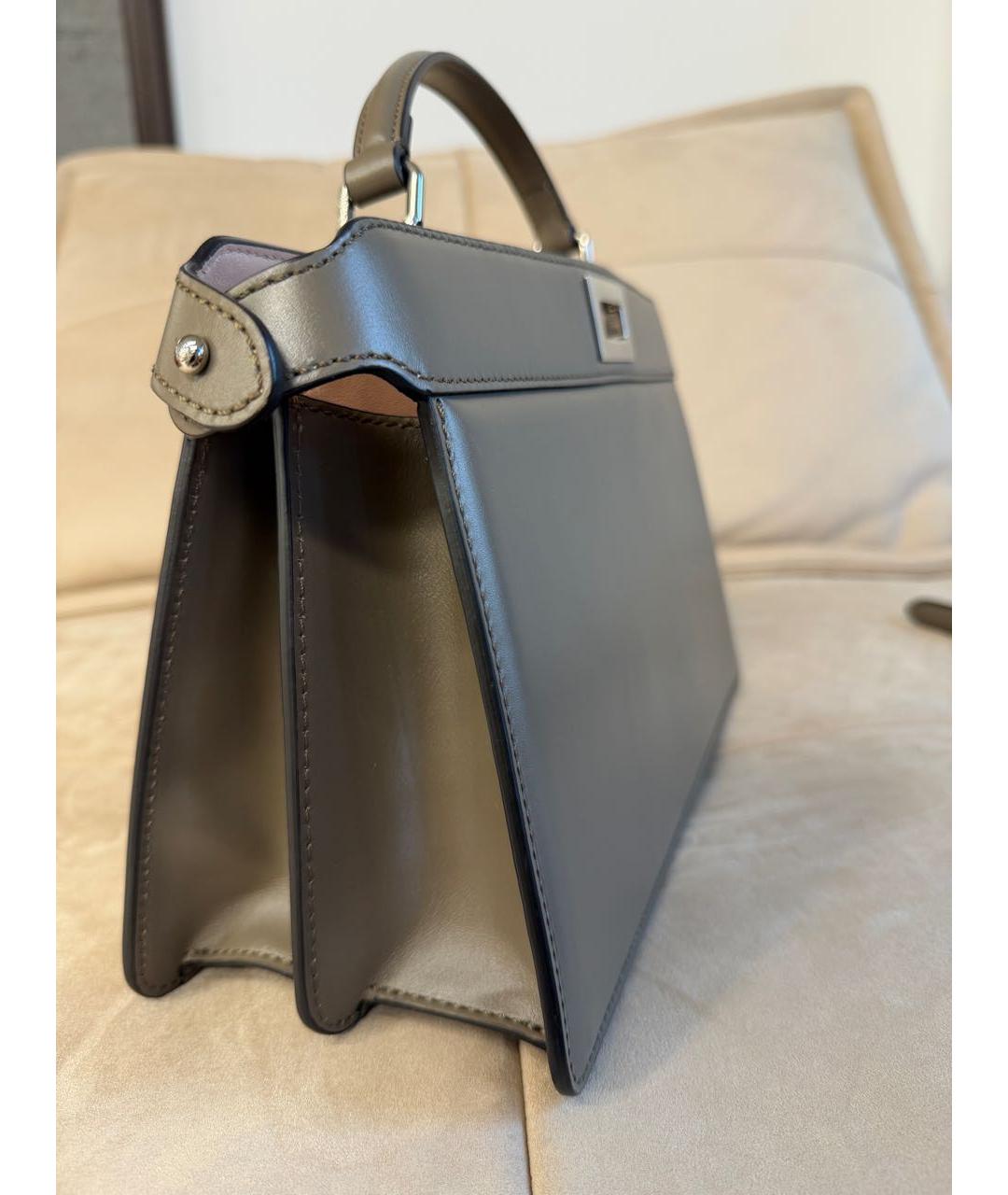 FENDI Серая кожаная сумка тоут, фото 4