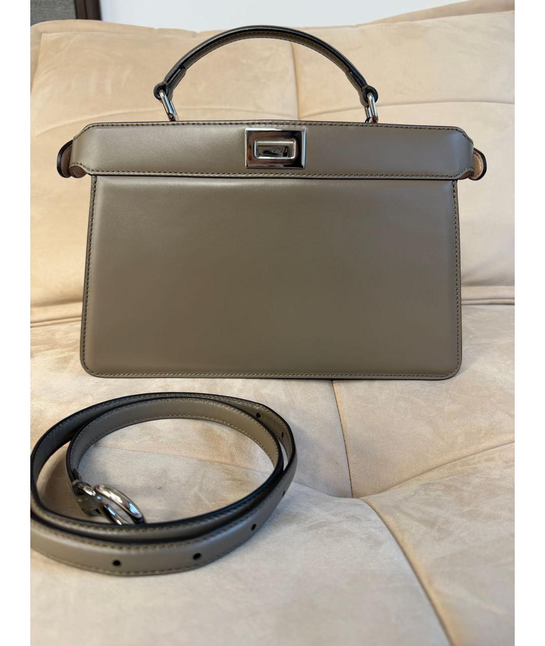 FENDI Серая кожаная сумка тоут, фото 2