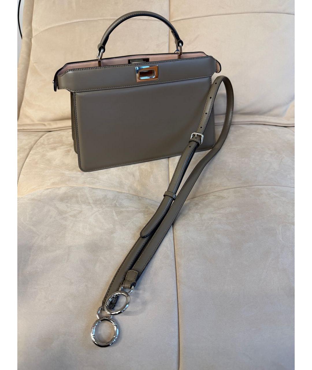 FENDI Серая кожаная сумка тоут, фото 7