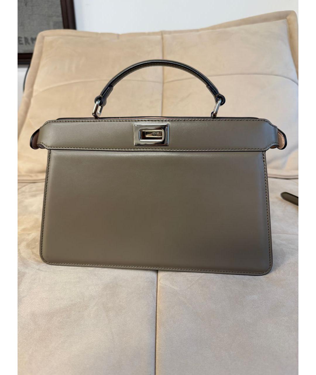 FENDI Серая кожаная сумка тоут, фото 8