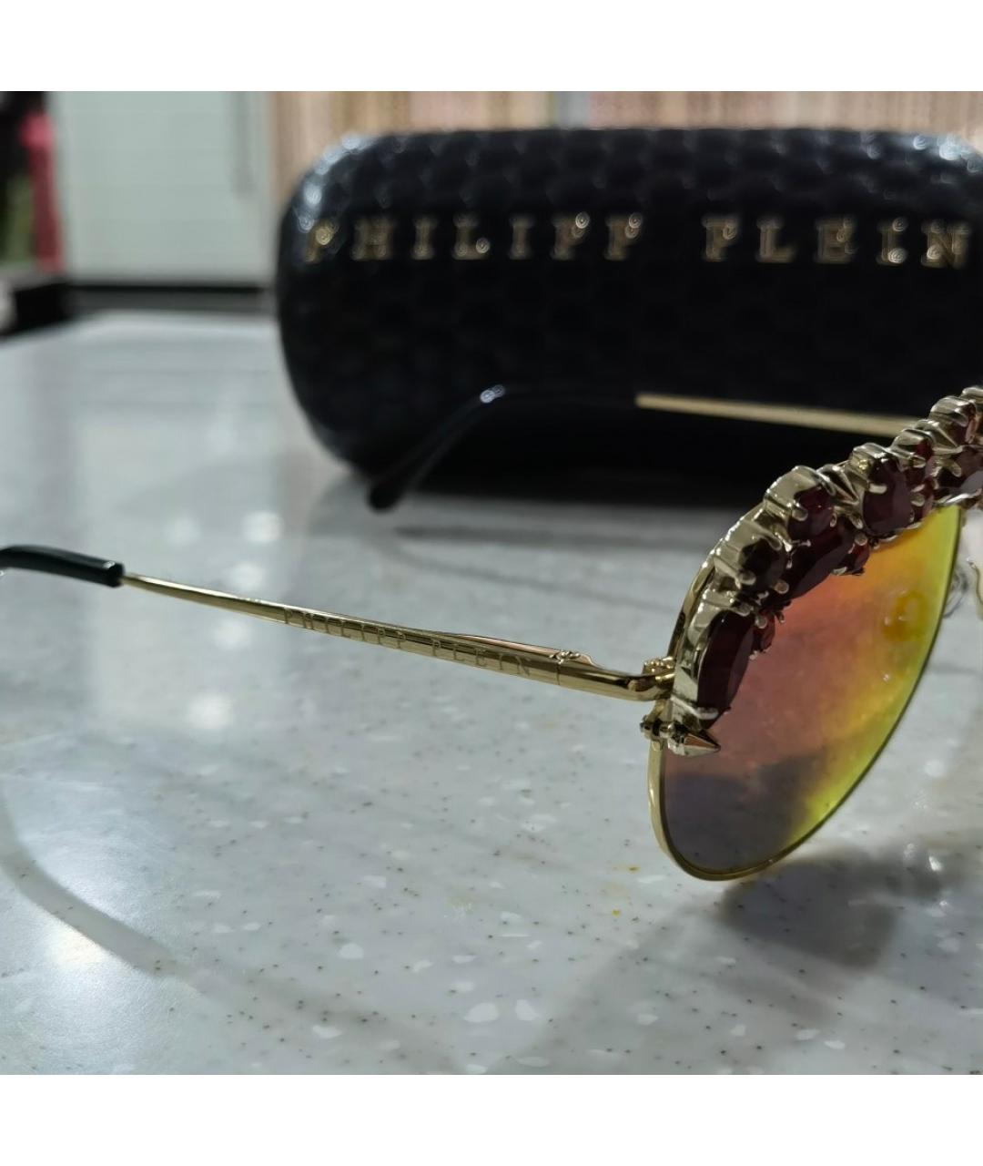 PHILIPP PLEIN Бордовые металлические солнцезащитные очки, фото 3