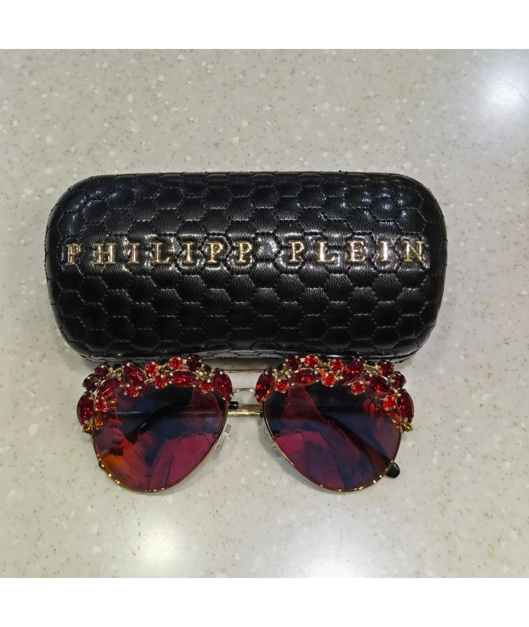 PHILIPP PLEIN Бордовые металлические солнцезащитные очки, фото 4