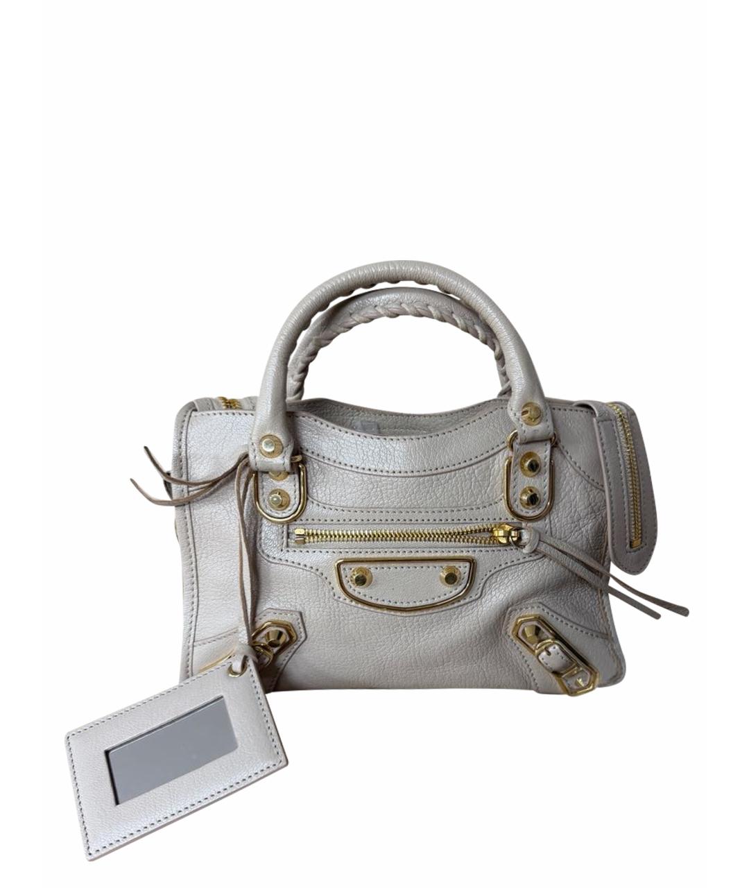 BALENCIAGA Бежевая кожаная сумка с короткими ручками, фото 8