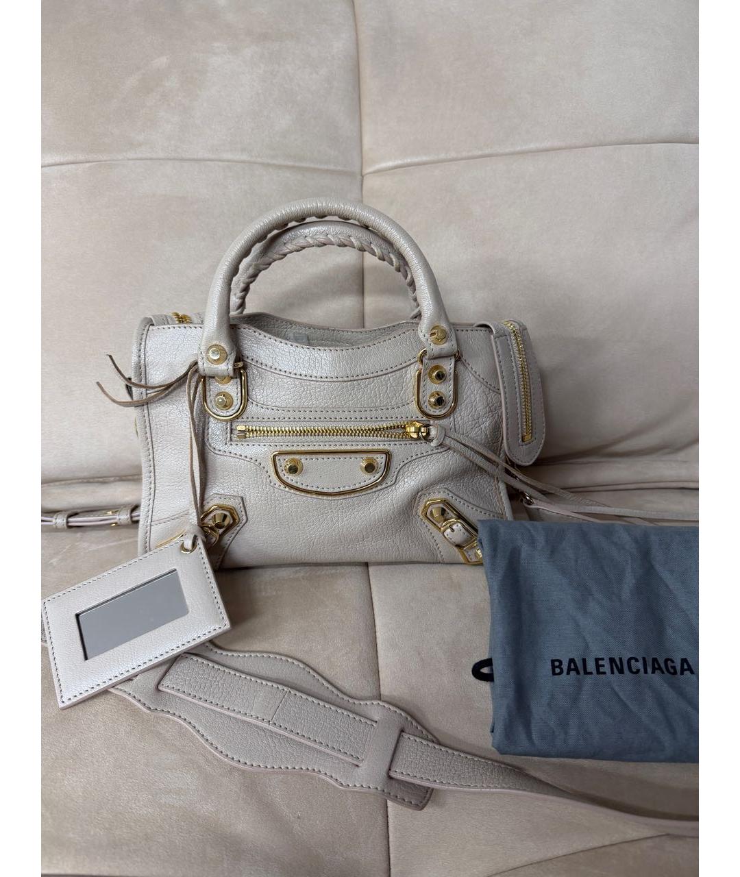 BALENCIAGA Бежевая кожаная сумка с короткими ручками, фото 7