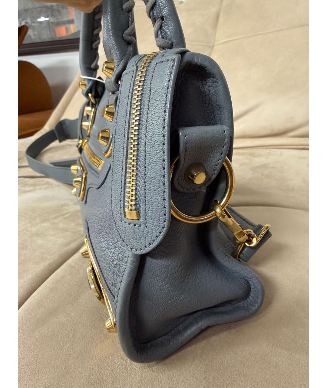 BALENCIAGA Серая кожаная сумка с короткими ручками, фото 5