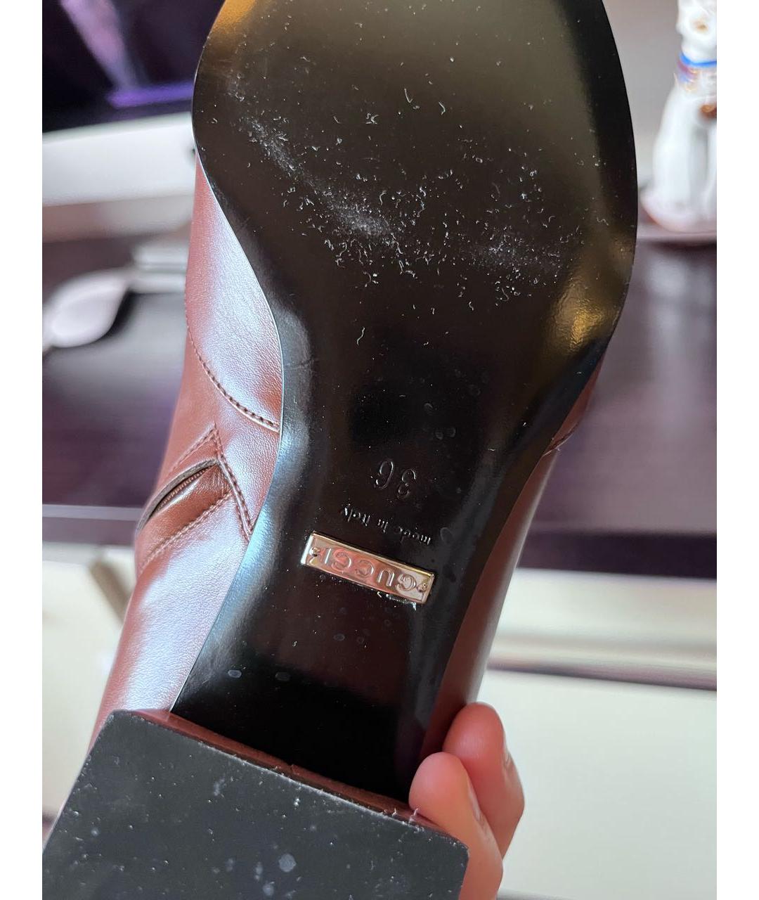 GUCCI Коричневые кожаные полусапоги, фото 6