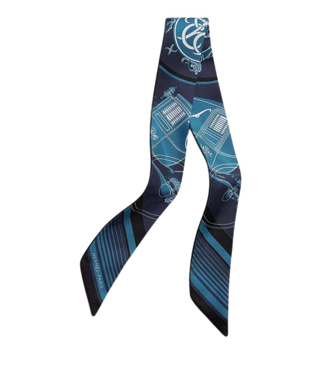 HERMES Синий шелковый платок, фото 1