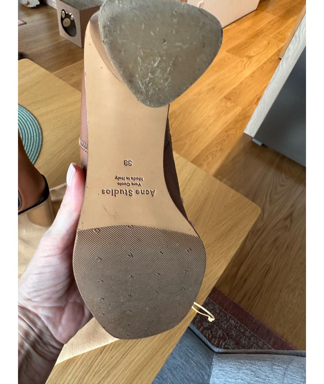 ACNE STUDIOS Коричневые кожаные ботильоны, фото 6