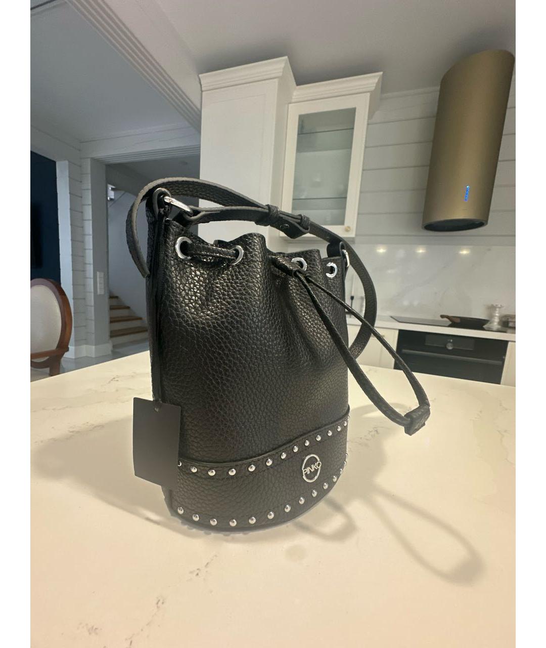 PINKO Черная кожаная сумка тоут, фото 2