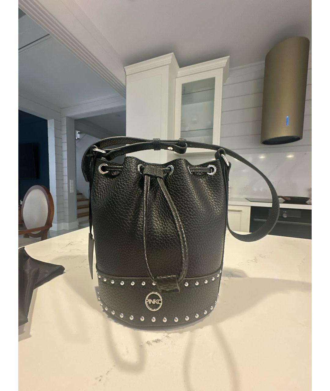 PINKO Черная кожаная сумка тоут, фото 5