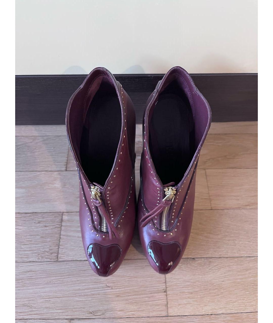 ALEXANDER MCQUEEN Бордовые кожаные ботильоны, фото 3