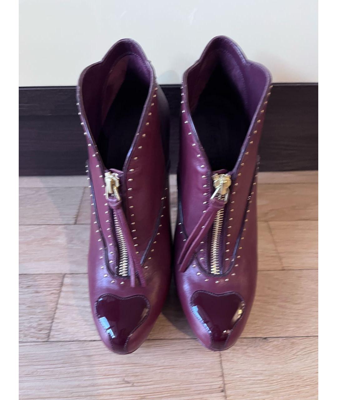 ALEXANDER MCQUEEN Бордовые кожаные ботильоны, фото 2