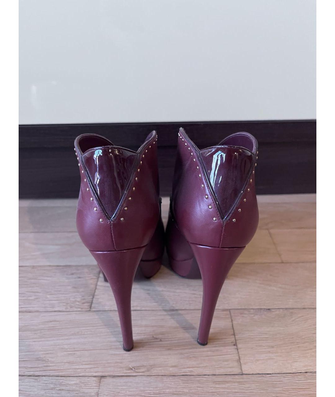 ALEXANDER MCQUEEN Бордовые кожаные ботильоны, фото 4