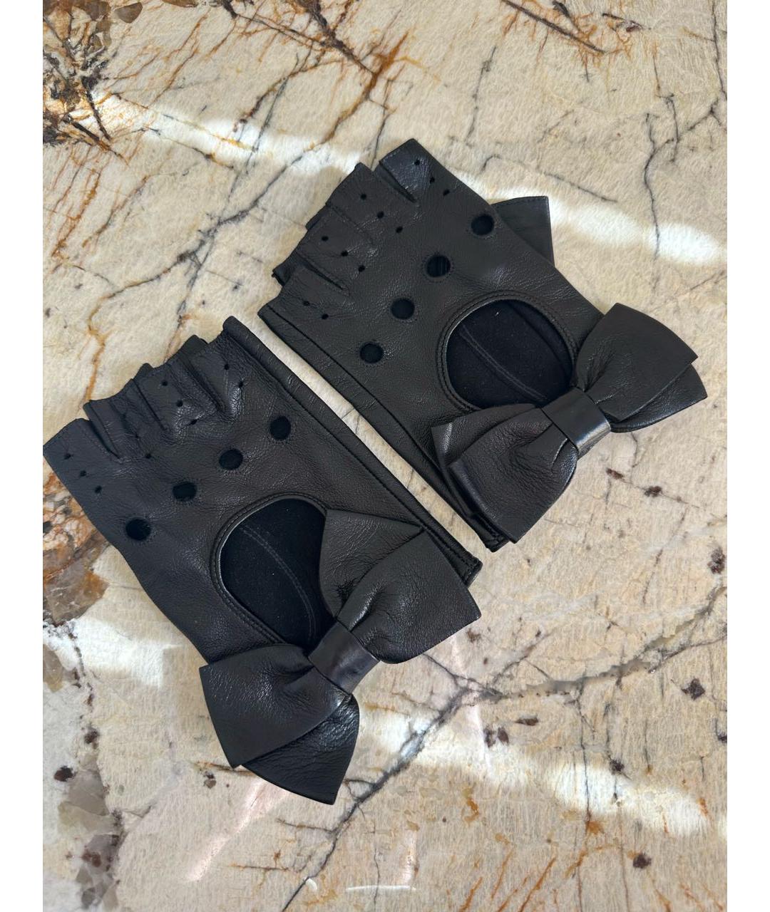 VALENTINO Черные кожаные митенки, фото 3