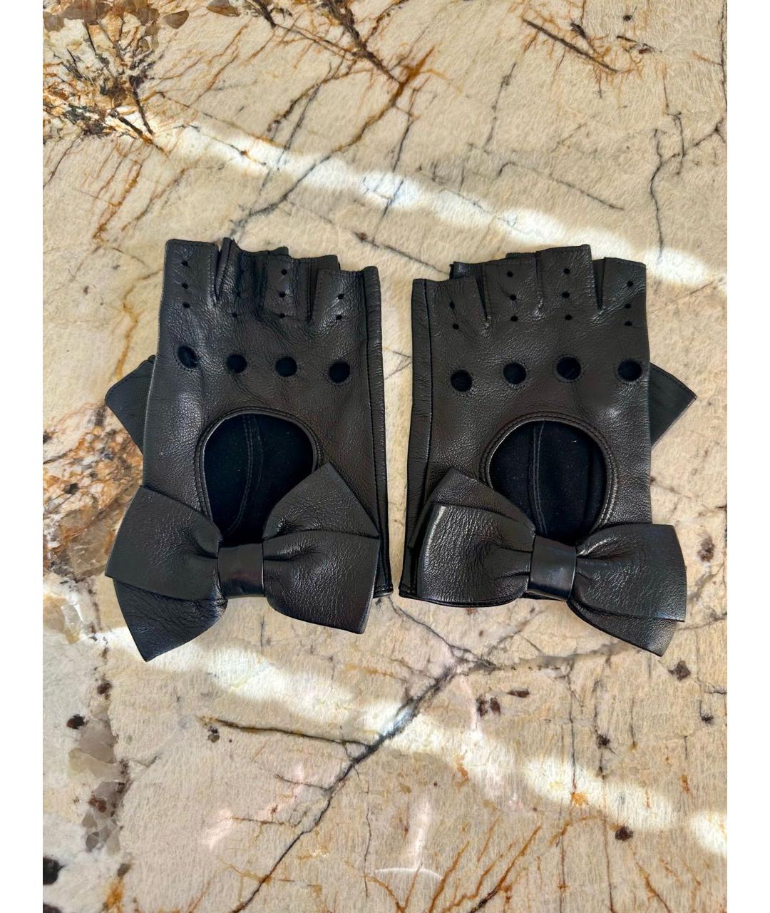 VALENTINO Черные кожаные митенки, фото 5