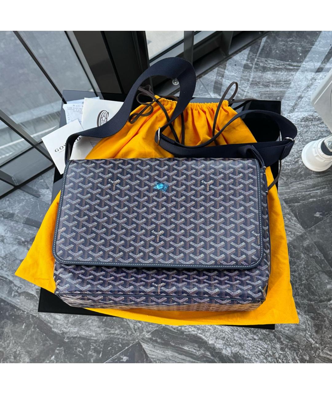 GOYARD Темно-синяя кожаная сумка на плечо, фото 3