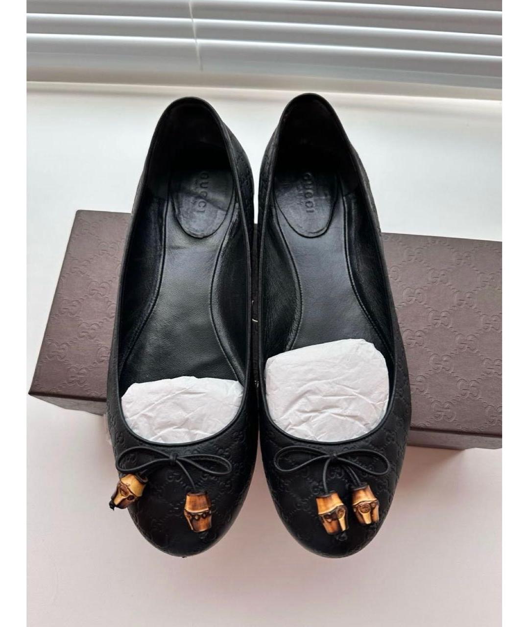 GUCCI Черные кожаные балетки, фото 2