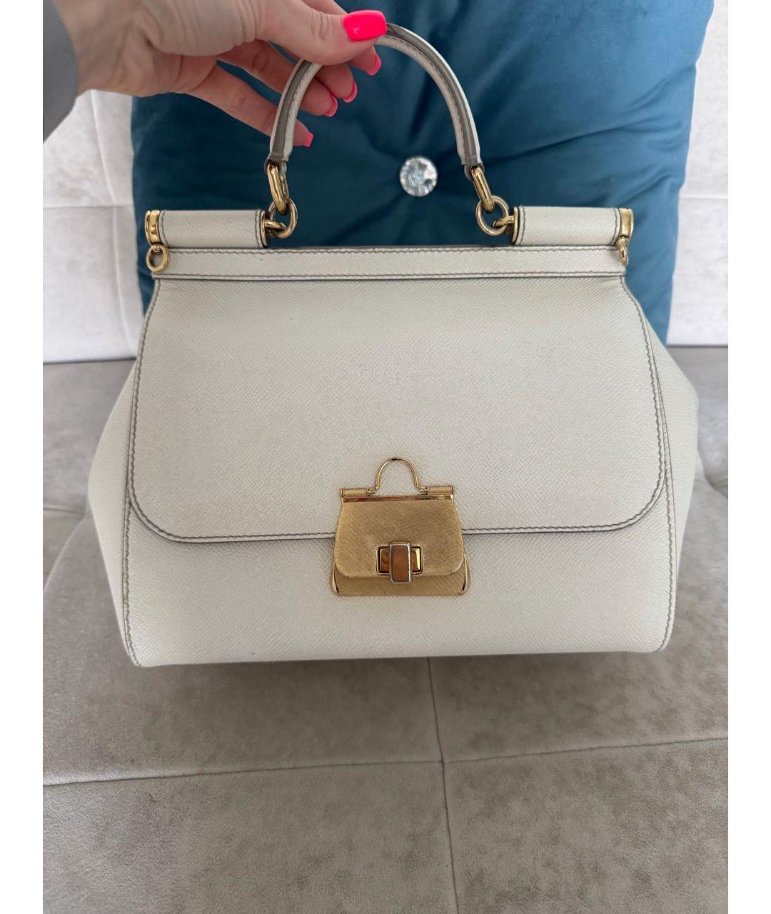 DOLCE&GABBANA Белая кожаная сумка с короткими ручками, фото 4