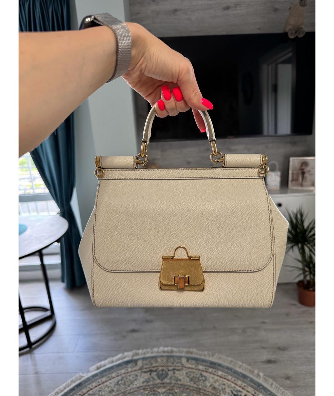 DOLCE&GABBANA Белая кожаная сумка с короткими ручками, фото 2