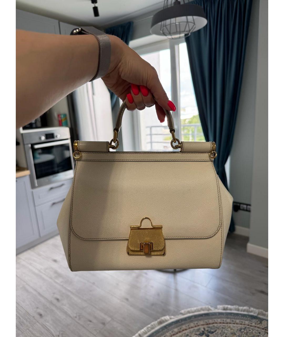 DOLCE&GABBANA Белая кожаная сумка с короткими ручками, фото 8