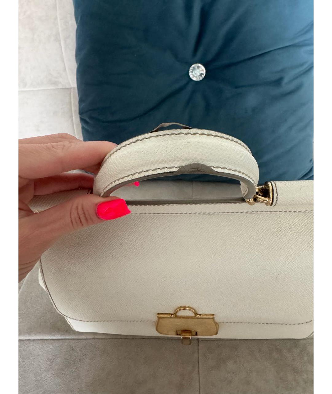 DOLCE&GABBANA Белая кожаная сумка с короткими ручками, фото 5