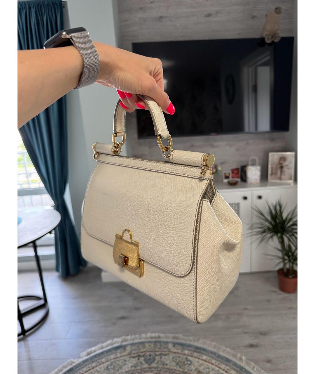 DOLCE&GABBANA Белая кожаная сумка с короткими ручками, фото 3