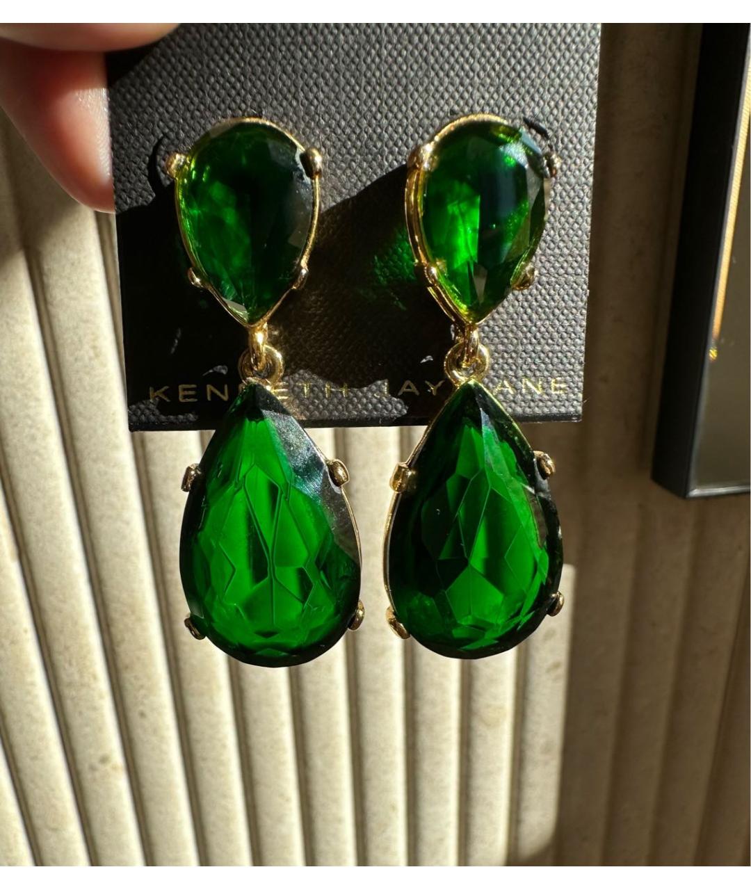 KENNETH JAY LANE Зеленые металлические серьги, фото 6