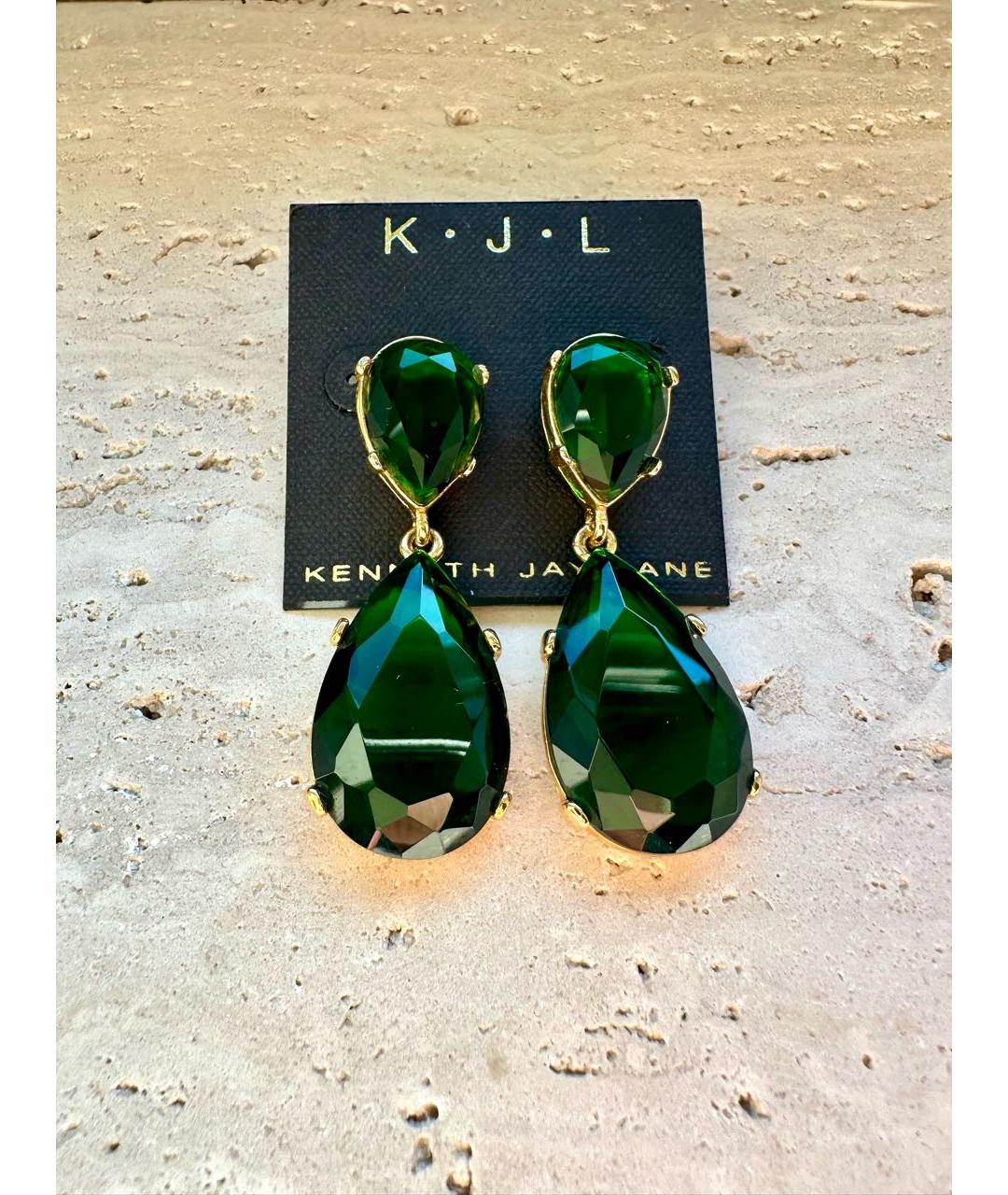 KENNETH JAY LANE Зеленые металлические серьги, фото 2