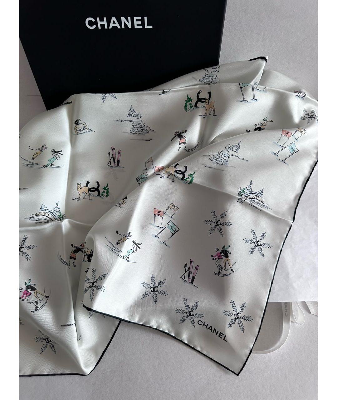 CHANEL Белый шелковый платок, фото 2