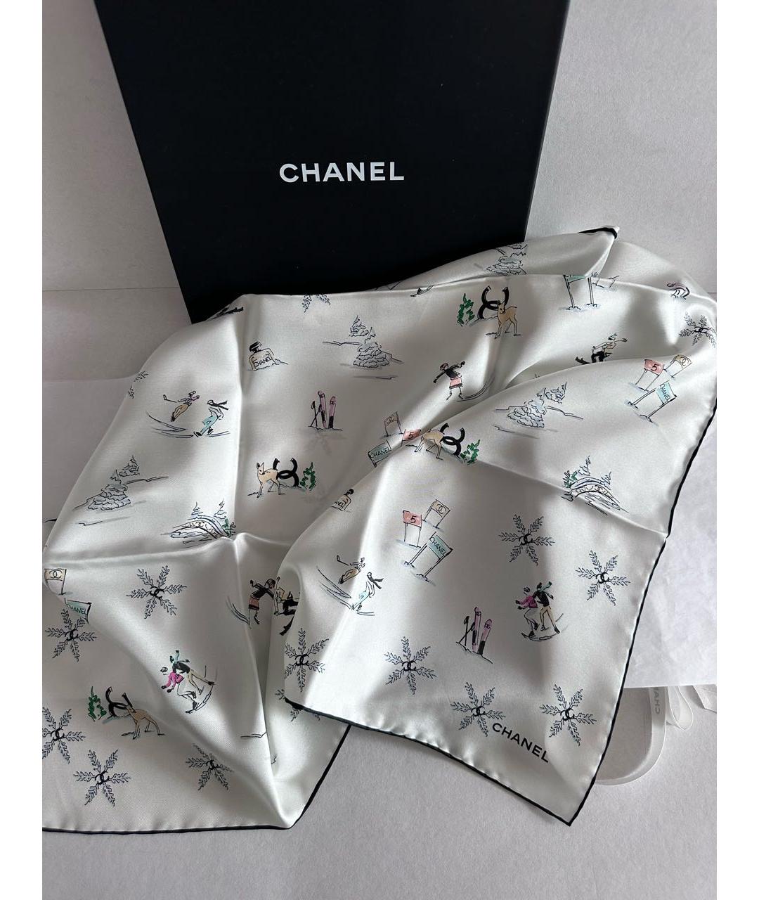 CHANEL Белый шелковый платок, фото 3