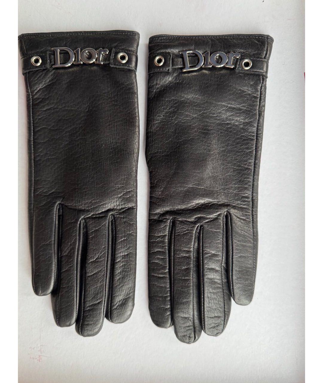 CHRISTIAN DIOR Черные кожаные перчатки, фото 6