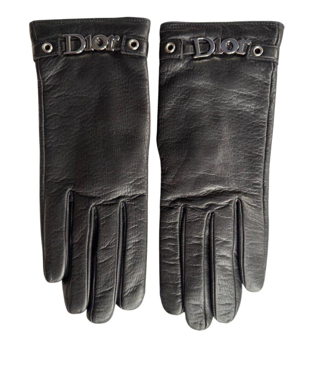 CHRISTIAN DIOR Черные кожаные перчатки, фото 1