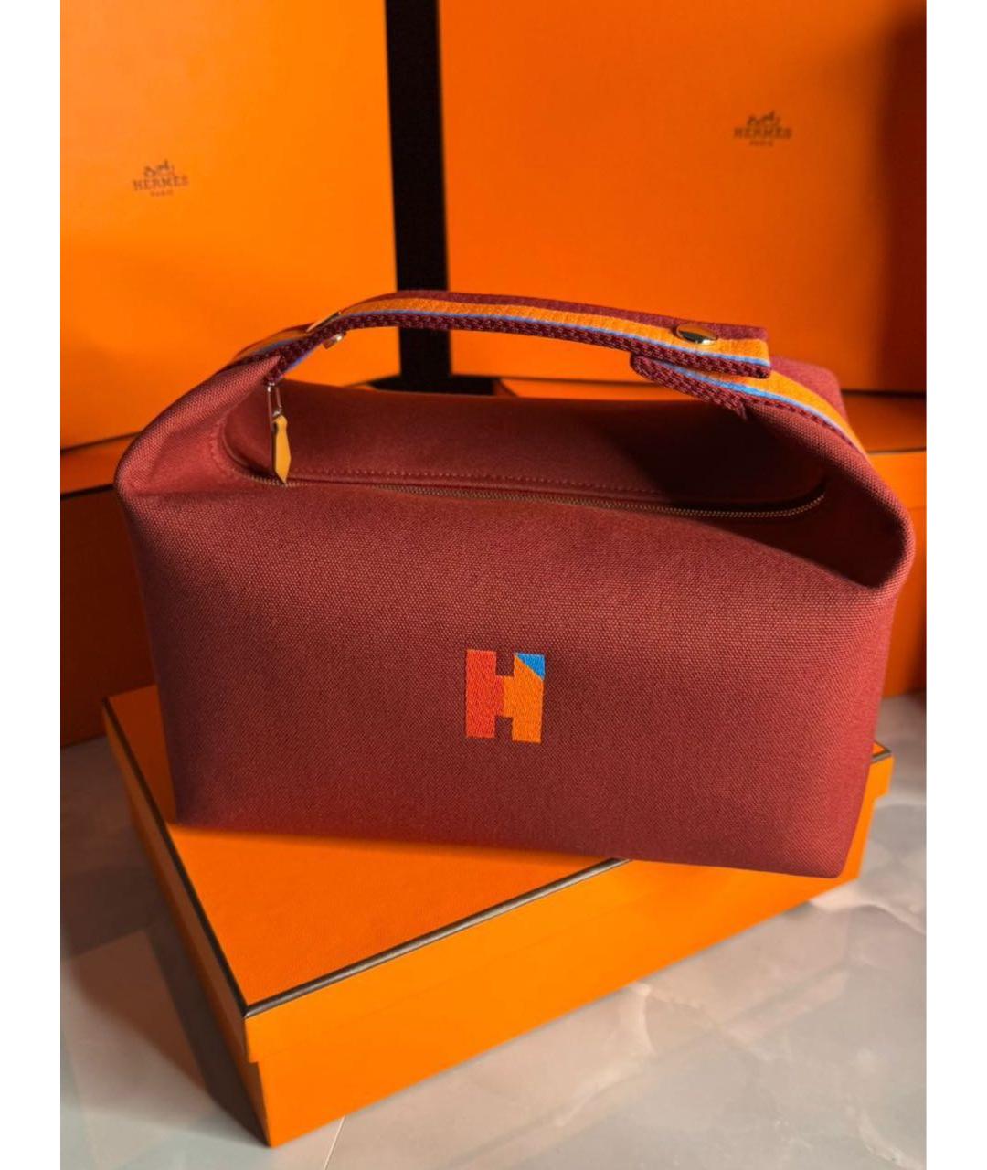 HERMES Бордовая хлопковая косметичка, фото 4