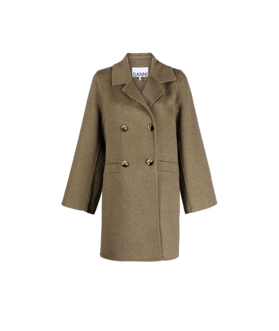 GANNI Коричневое шерстяное пальто, фото 1
