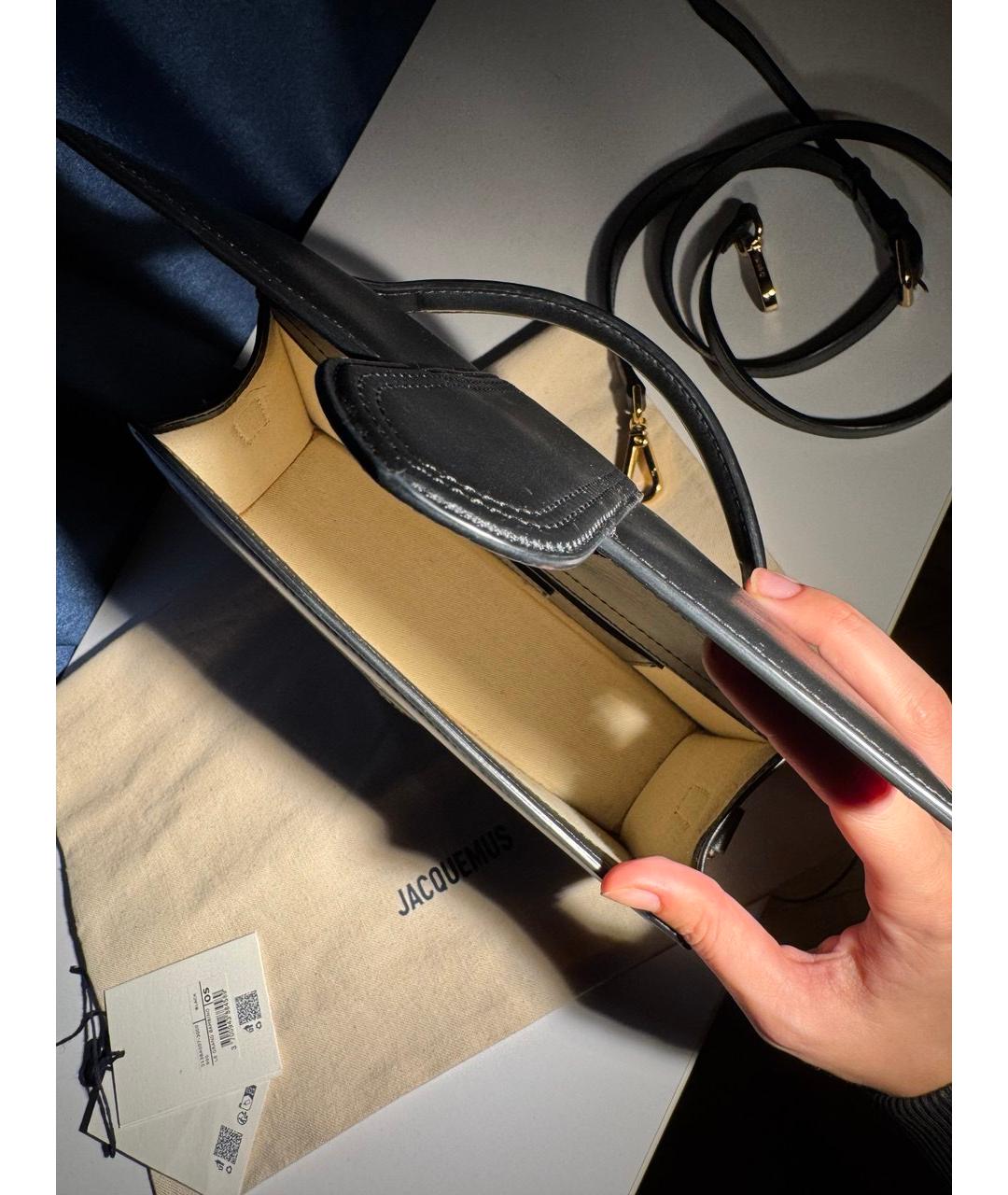 JACQUEMUS Черная кожаная сумка через плечо, фото 5