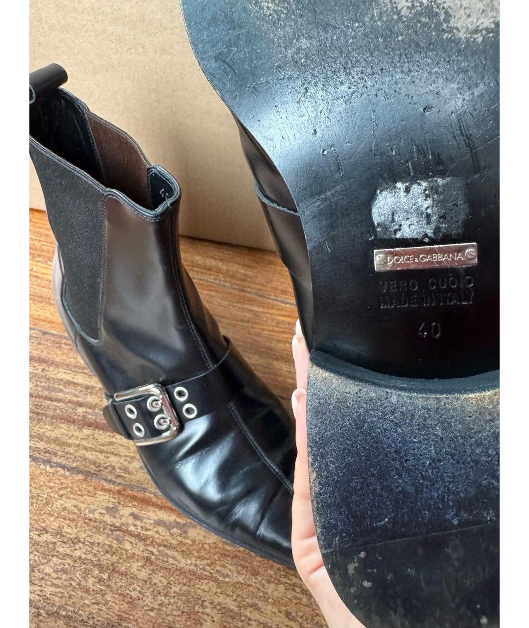DOLCE&GABBANA Черные кожаные полусапоги, фото 7