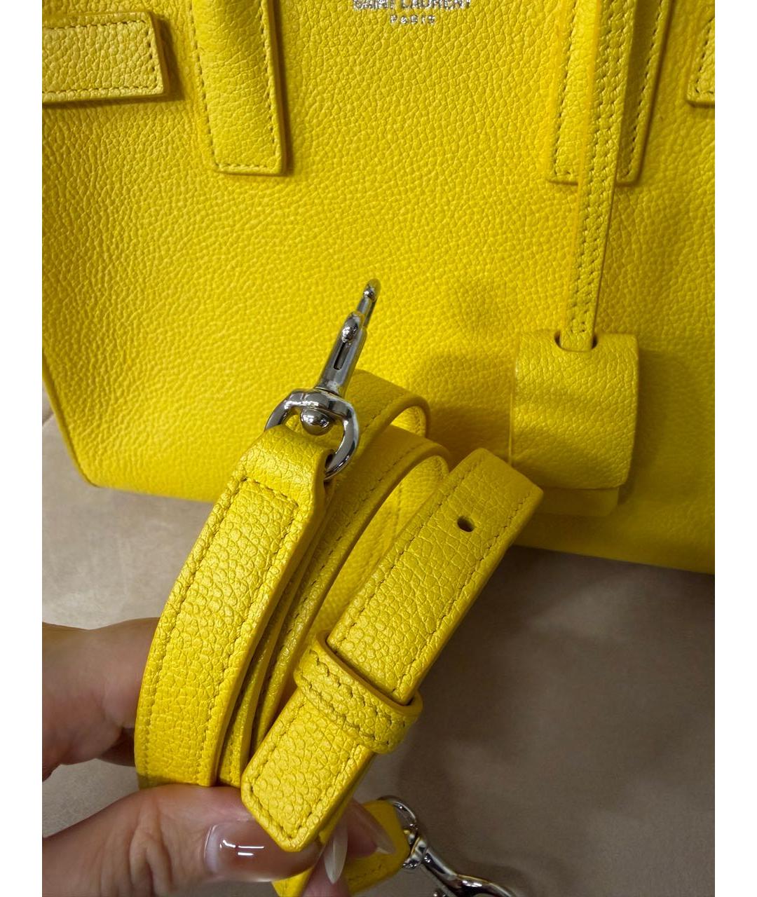 SAINT LAURENT Желтая кожаная сумка тоут, фото 7