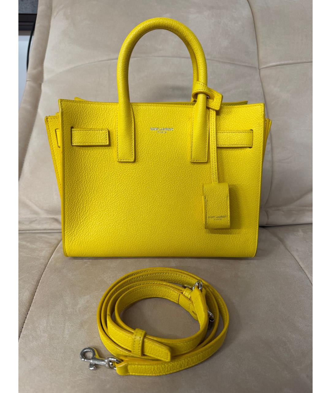 SAINT LAURENT Желтая кожаная сумка тоут, фото 2