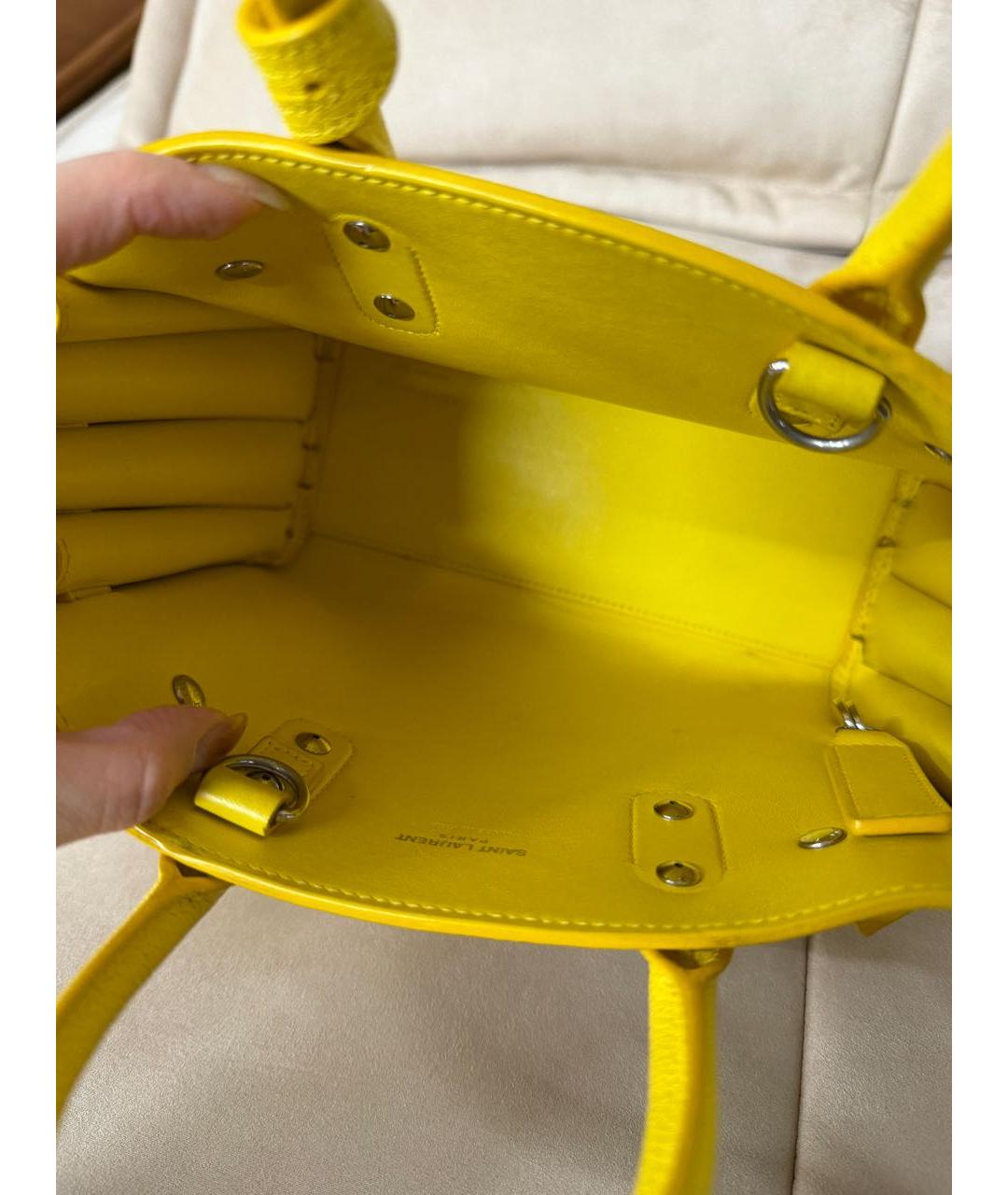 SAINT LAURENT Желтая кожаная сумка тоут, фото 6