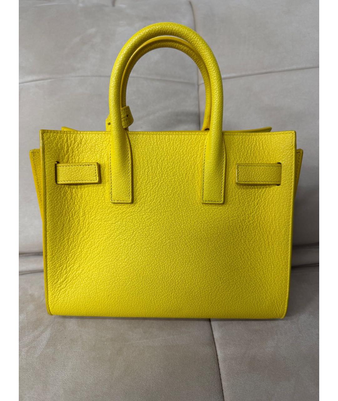 SAINT LAURENT Желтая кожаная сумка тоут, фото 3