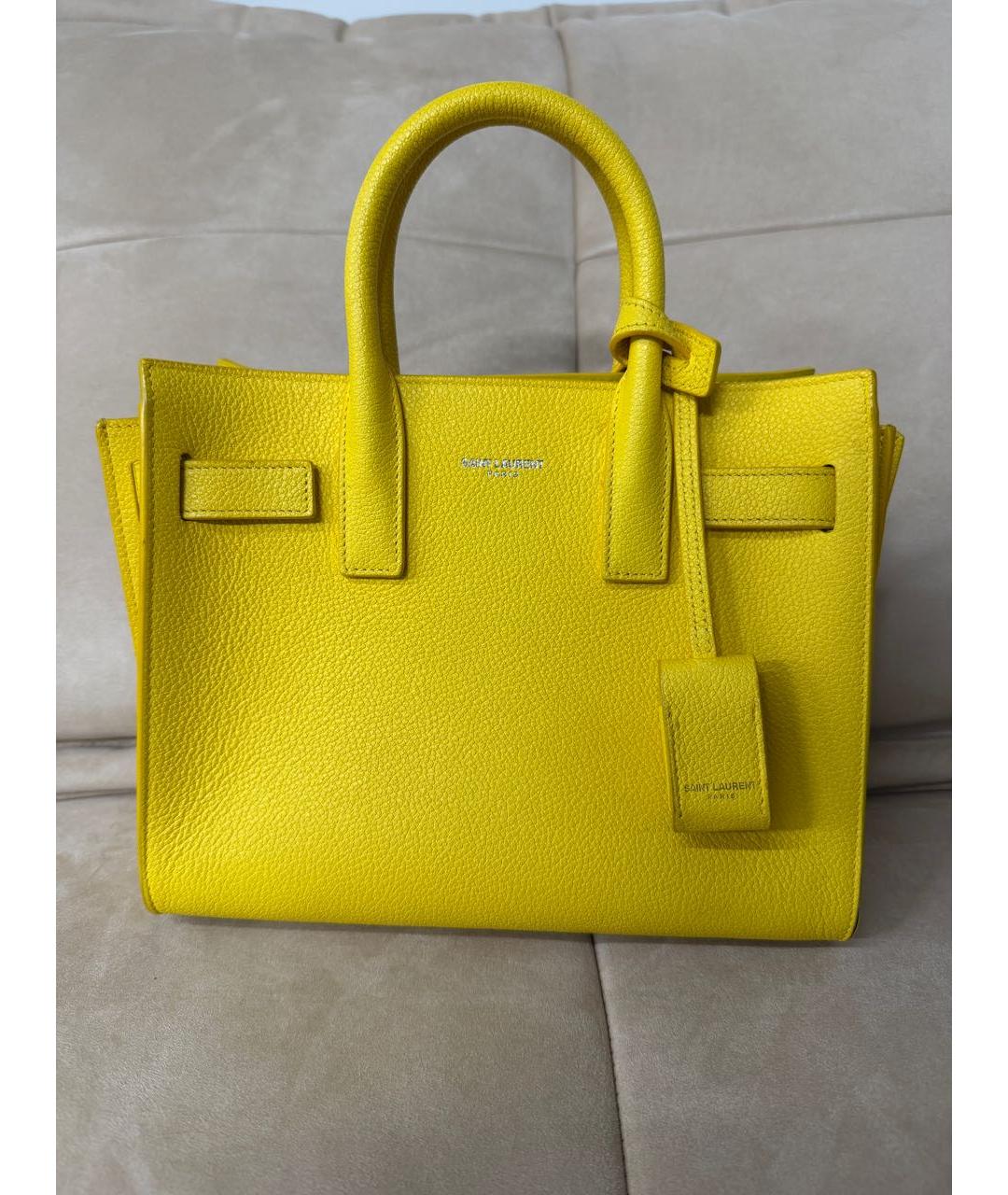 SAINT LAURENT Желтая кожаная сумка тоут, фото 8
