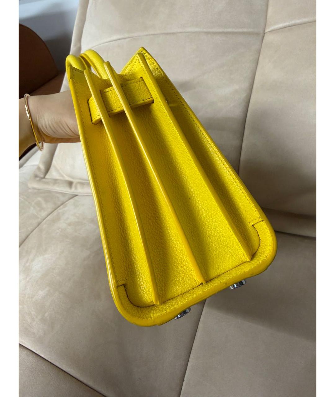 SAINT LAURENT Желтая кожаная сумка тоут, фото 5