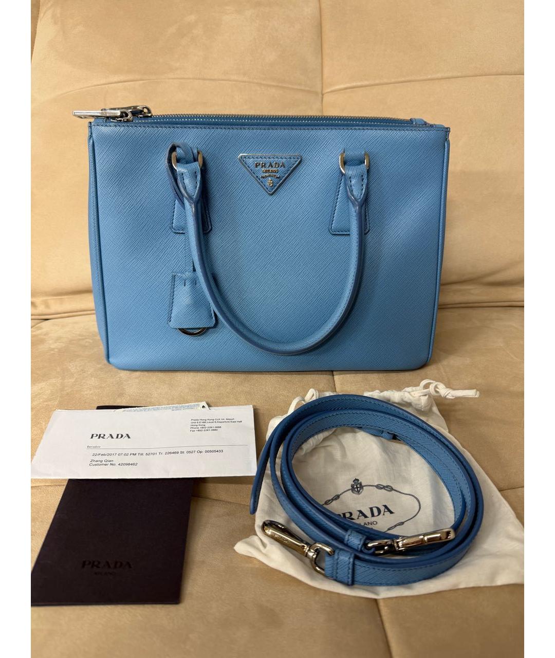 PRADA Голубая кожаная сумка тоут, фото 2