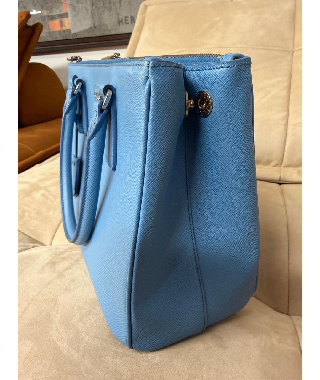 PRADA Голубая кожаная сумка тоут, фото 7